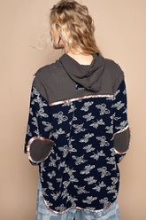 POL Butterfly Waffle-Knit Half Button Hooded Knit Top OutfitFlow